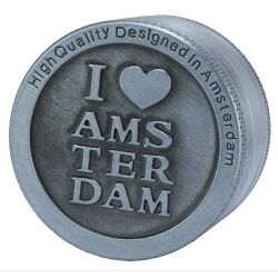 GRINDER ALUMINIO HIGH QUALITY I LOVE AMSTERDAM 3 PARTES PLATEADO