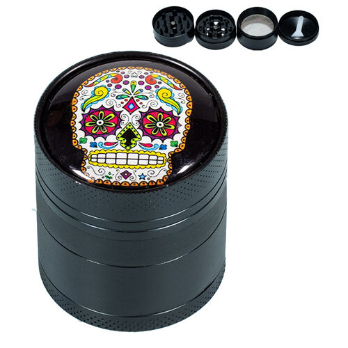 GRINDER METAL NEGRO CALAVERA MEXICANA COLORES 40MM 4 PARTES (6)