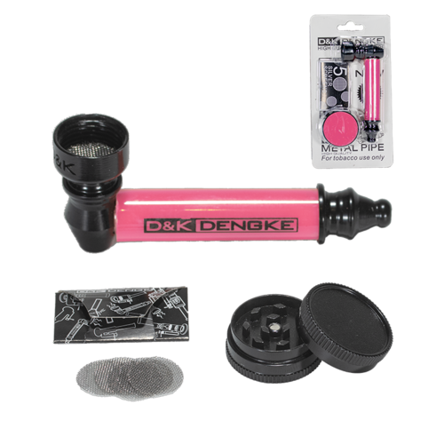 SET PIPA METAL COLOR ROSA/CABEZAL NEGRO 82MM + GRINDER DECORADO 30MM