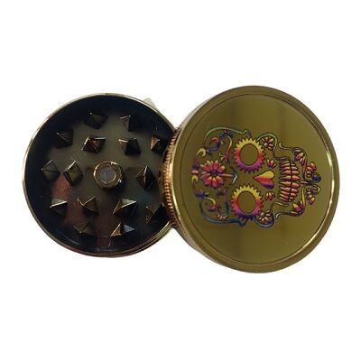 GRINDER PLÁSTICO DORADO 40MM CALAVERA MULTICOLOR