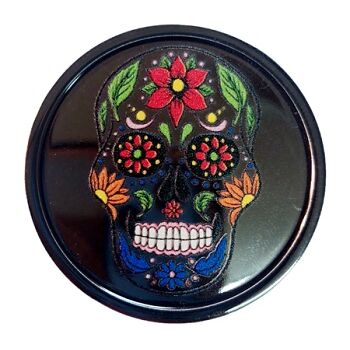 GRINDER PLÁSTICO PLATEADO 40MM CALAVERA COLORES/FLOR ROJA