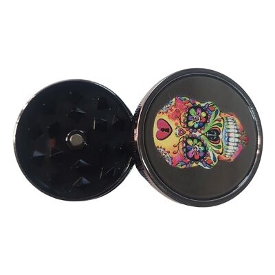 GRINDER PLÁSTICO PLATEADO 40MM CALAVERA COLORES/CORAZON