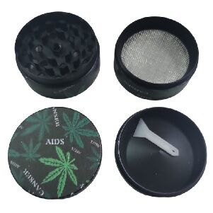 GRINDER METAL NEGRO HOJAS VERDES Y LETRAS 50MM 4P