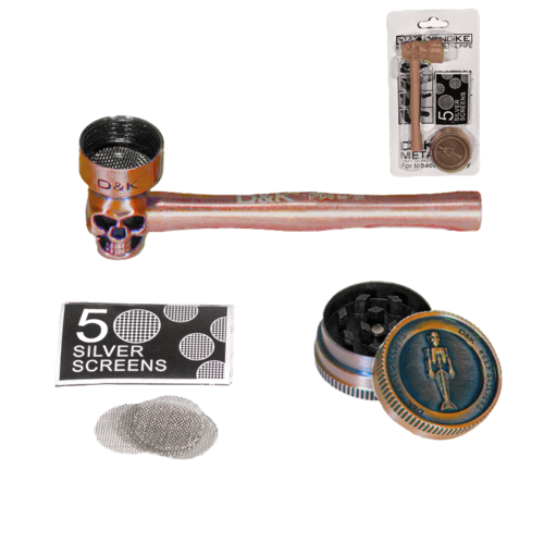 PIPA METAL CALAVERA COBRE 80MM + REJILLA + GRINDER METAL COBRE 30MM