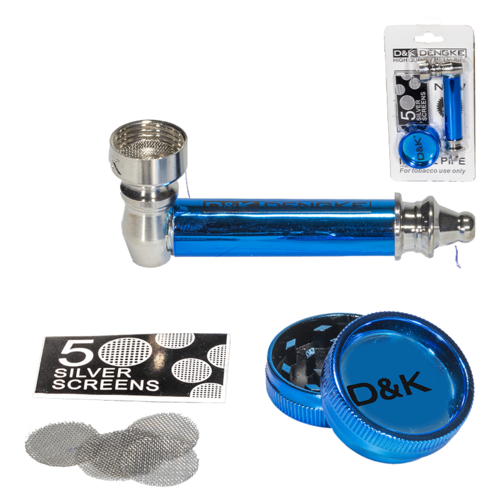 PIPA METAL AZUL OSCURO 85MM + GRINDER PLASTICO 30MM + REJILLA