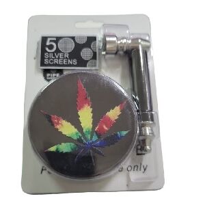 PIPA METAL NEGRA 80MM + GRINDER NEGRO HOJA COLORES 60MM + REJILLA