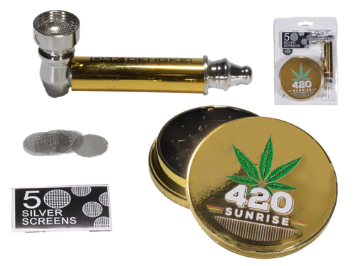 PIPA METAL DORADA 80MM + GRINDER DORADO HOJA 420 60MM + REJILLA