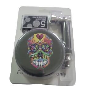 PIPA METAL NEGRA 80MM + GRINDER NEGRO CALAVERA CORAZON 60MM + REJILLA