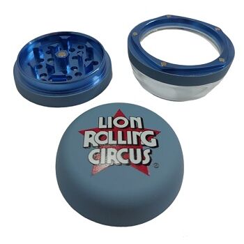 LION ROLLING CIRCUS GRINDER METAL/CRISTAL 60MM 3 PARTES SILVERFUCK & JELLYBELLY (AZUL)