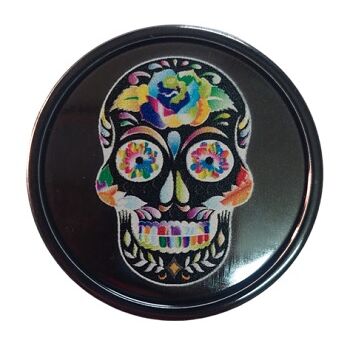 GRINDER PLÁSTICO PLATEADO 40MM CALAVERA/FLORES MULTICOLOR