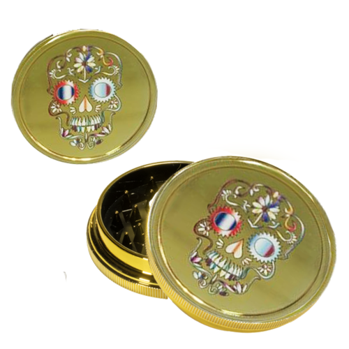 GRINDER PLSTICO DORADO 40MM CALAVERA COLORES BLANCOS