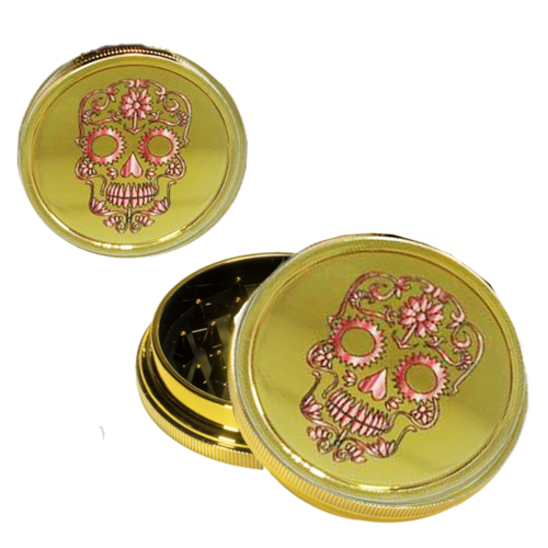 GRINDER PLSTICO DORADO 40MM CALAVERA COLORES ROSAS