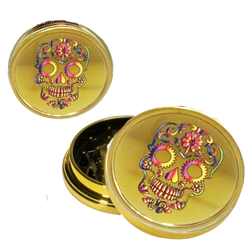 GRINDER PLSTICO DORADO 40MM CALAVERA MULTICOLOR