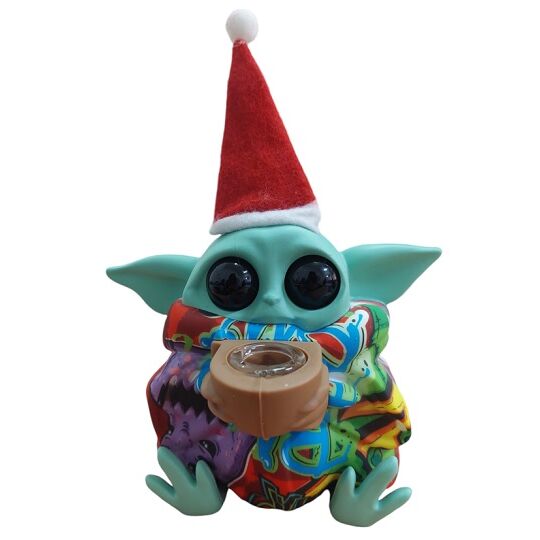 BONG SILICONA "BABY YODA NAVIDAD" COLOR ESTAMPADO ( VARIADOS SEGÃN DISPONIBILIDAD)