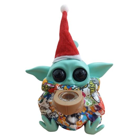 BONG SILICONA "BABY YODA NAVIDAD" COLOR ESTAMPADO ( VARIADOS SEGÃN DISPONIBILIDAD)