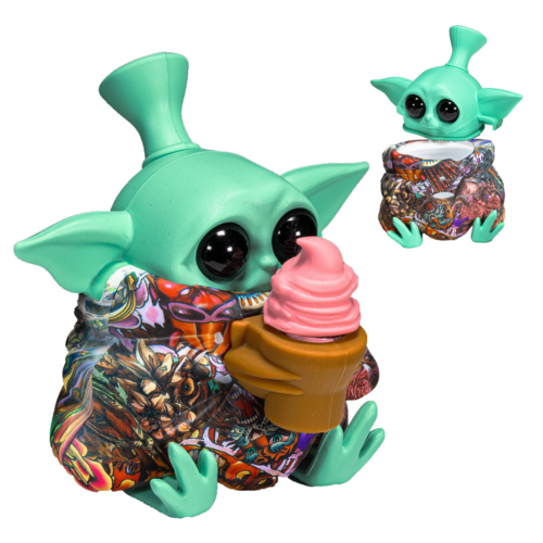 BONG SILICONA "BABY YODA" HELADO COLOR ESTAMPADO (VARIADOS SEGÚN DISPONIBILIDAD)