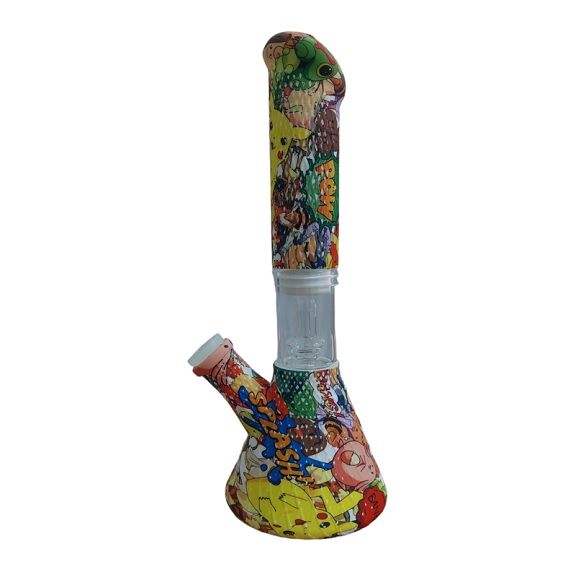 BONG SILICONA Y CRISTAL CON PERCOLADOR 26CM (DISEÃOS VARIADOS SEGÃN DISPONIBILIDAD)'