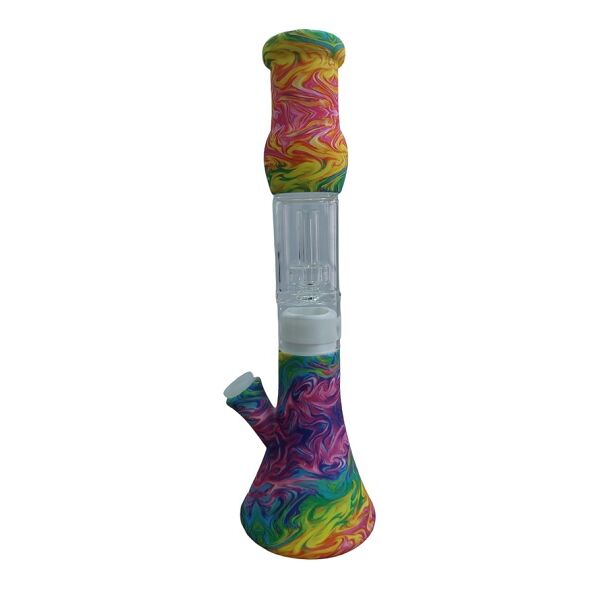 BONG SILICONA Y CRISTAL CON PERCOLADOR 33.5 CM (DISEÃOS VARIADOS SEGÃN DISPONIBILIDAD)'