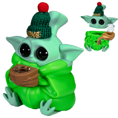 BONG SILICONA "BABY YODA NAVIDAD" COLOR LISO ( VARIADOS SEGÚN DISPONIBILIDAD)