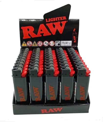 DISPLAY RAW MECHERO LIGHTER RECARGABLE NEGRO LOGO ROJO (50UD)